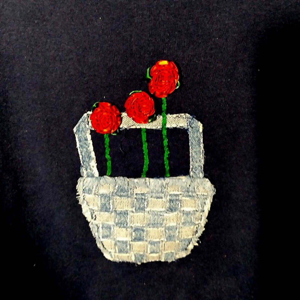 Sweatshirt Embroidered Denim N Flowers Oversized Vintage Hanes Small-mediun - Picture 3 of 4